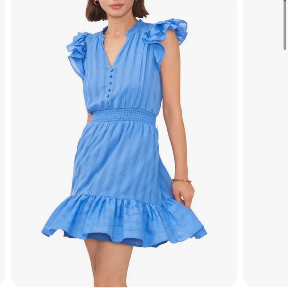 NWT 1State Blue Ruffled V-Neck Babydoll Dress